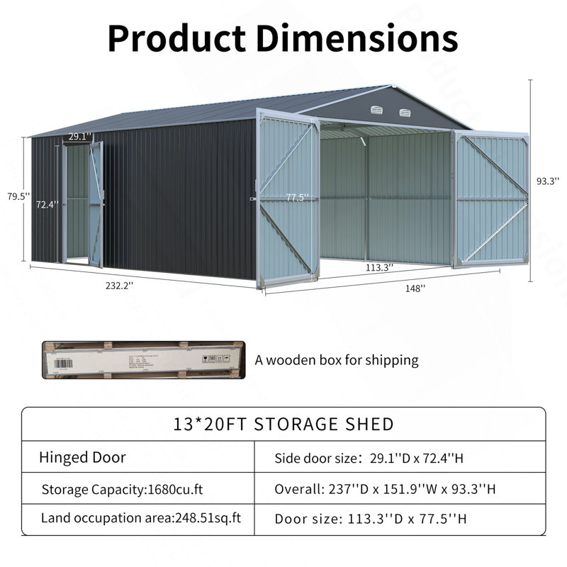 Jiafan 13X20ft Outdoor Storage Shed, Large Metal Garage Shed For